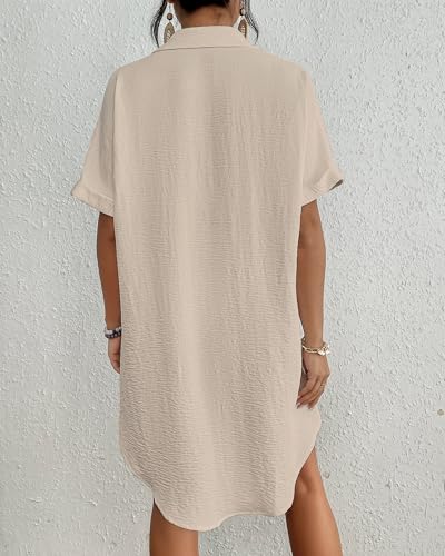 Bsubseach Women Swimsuit Coverup Shirt Dress Button Down Bathing Suit Cover Up Beach Vacation Outfits - color: Beige, size: X-Small