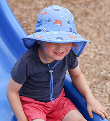 icolor Kids Sun Hat UPF50+ Sun Protection Bucket Hat Toddler Summer Beach Play Hats with Neck Flap for Girl Boy Ages 3~10 - color: Cute Crab