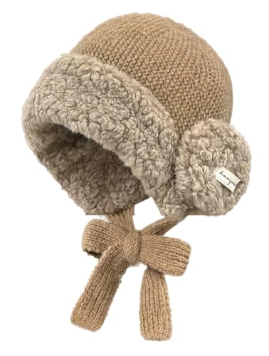 Women Winter Fleece Beanie Hat with Ear Flaps Soft Warm Crochet Skull Caps - color: Khaki