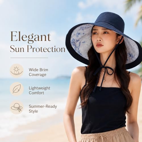 Wide Brim Sun Hats for Women UV Protection Reversible Bucket Hat Foldable Beach Hats Summer Hat for Garden Travel - color: Black Tie-dye