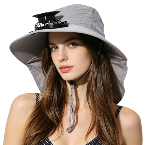 Womens Sun Hat UV Protection, Foldable Waterproof Wide Brim Bucket Hats with Neck Flap for Summer Beach Fishing Hiking - color: Light Gray1