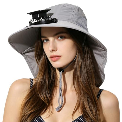 Womens Sun Hat UV Protection, Foldable Waterproof Wide Brim Bucket Hats with Neck Flap for Summer Beach Fishing Hiking - color: Light Gray1