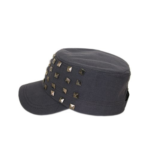 Adjustable Cotton Military Style Studded Front Army Cap Cadet Hat - Diff Colors Avail - color: Charcoal