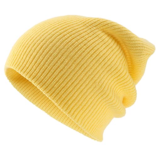 Connectyle Classic Double Layer Knit Beanie Hat Warm Thick Acrylic Winter Hats Daily Cuffed Beanies Watch Hat for Men Women - color: Light Yellow