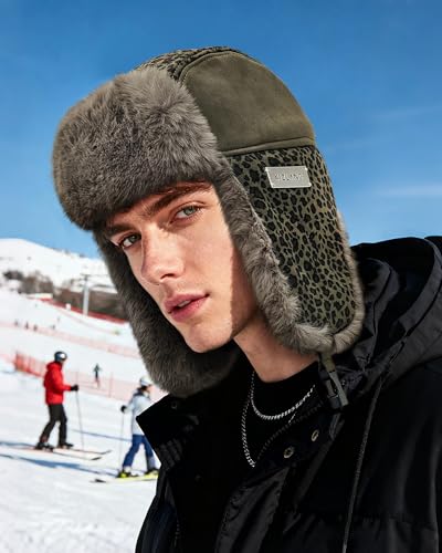 Croogo Faux Fur Trapper Hats with Ear Flaps Aviator Hat for Cold Weather Outdoor Ski Cap Black Ushanka Hat for Men Women - color: Pl2514-darkgreen