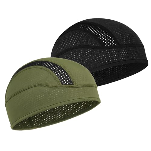 MELASA Cooling Skull Cap Breathable Mesh Sweat Control Helmet Liner for Men - color: Black+army Green