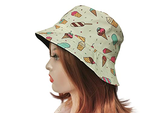 Unisex Corn Mushroom Pepper Ice Cream Seamless Print Bucket Hat - color: Ice Cream (Beige)