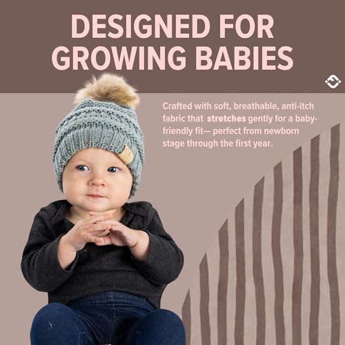 Funky Junque Baby Pom Pom Beanie – Soft Knit Infant Winter Hat for Baby Girls & Boys, Cozy Warm Newborn Beanie 0–12 Months - color: Confetti Winter Mint (Faux Fur)