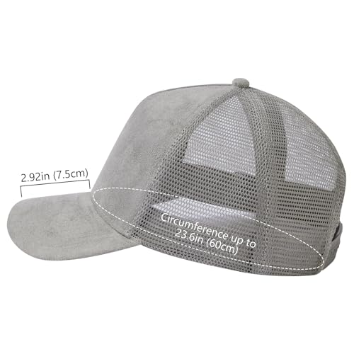 Suede Curved Brim Trucker Cap Adjustable Snapback Hat Mesh Back Breathable for Men Women 2 Pack SH03 - color: Pack of 2, Light Grey & Black