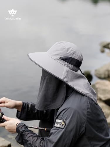 Fishing Hat, Men's Sun Hat, Anti-UV Sun Protection Wide Brim Fisherman Hat with Neck & Face Flap Cover, XL - color: Light Gray, size: Large-X-Large