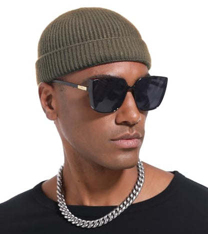 Wool Cuffed Beanie for Men Unisex Knit Watch Cap Thin Fisherman Beanies - color: Coffee