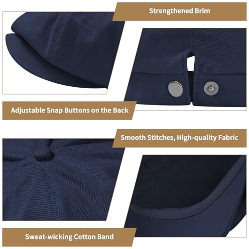 KUJUHA Newsboy Cap for Men Flat Cap 100% Cotton Irish Gatsby Ivy Golf Cabbie Hat Driving Hat - color: Navy, size: Large