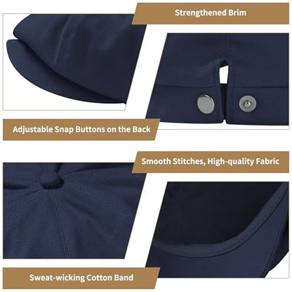 KUJUHA Newsboy Cap for Men Flat Cap 100% Cotton Irish Gatsby Ivy Golf Cabbie Hat Driving Hat - color: Navy, size: Medium