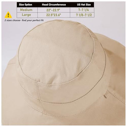 vidsel Womens Sun Hats Wide Brim Reversible Bucket Cotton Hat with Hat Clip - color: Medium-beige1, size: Medium