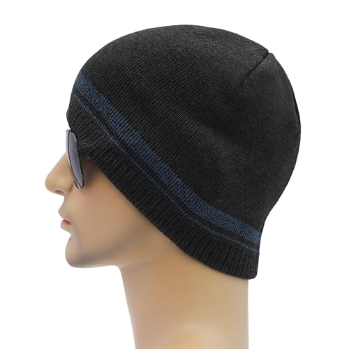 ZLYC Men Fashion Knit Fisherman Beanie Hat Winter Warm Thick Skull Cap - color: Solid Charcoal