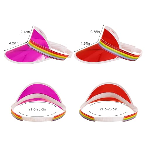 Giovacker Womens Mens PVC Clear Colorful Sun Visor Hats - color: Rainbow Print - Rose Red + Red