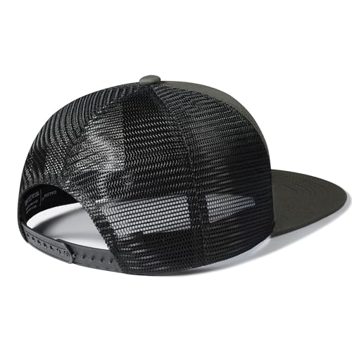 UALON Baseball Cap, Snapback Trucker Hat for Men & Women with American Flag and Adjustable, Breathable Mesh, Flat Bill Hats - color: Olive/Black