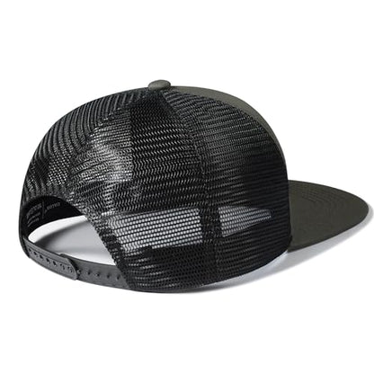 UALON Baseball Cap, Snapback Trucker Hat for Men & Women with American Flag and Adjustable, Breathable Mesh, Flat Bill Hats - color: Olive/Black
