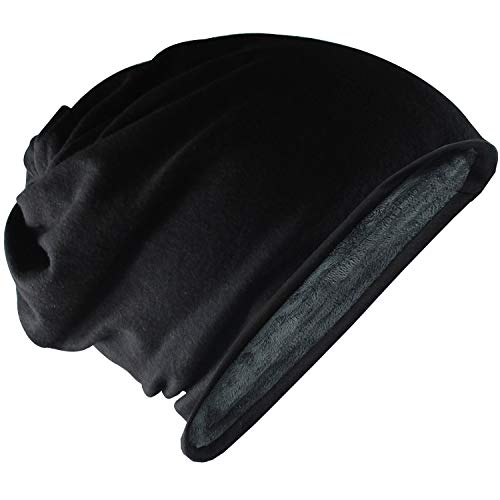 CAMOLAND Winter Beanie Hats for Men Women Camo Slouchy Beanies Fleece Lined - color: Black
