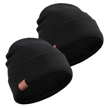 OZERO Mens Winter Hat, Fleece Lined Cuffed Beanie for Men and Women - color: 2pack Black&black
