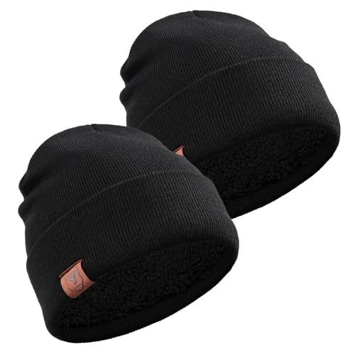 OZERO Mens Winter Hat, Fleece Lined Cuffed Beanie for Men and Women - color: 2pack Black&black