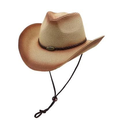 Straw Cowgirl Hat for Women Cowboy Hats for Men Wide Brim Sun Hat Shapeable Western Hat Beach Hat - color: Beige-coffee