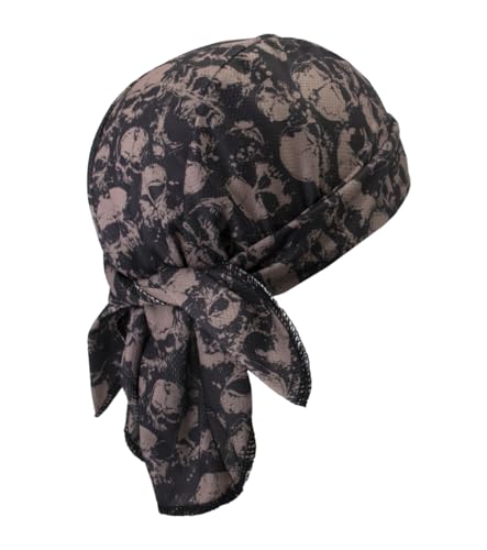 Sweat Wicking Do Rags Skull Caps, Cooling Hip Hop Hat, Beanie Durag Motorcycle Head Wrap Doo Rag Liner for Men Women - color: Vintage Skull