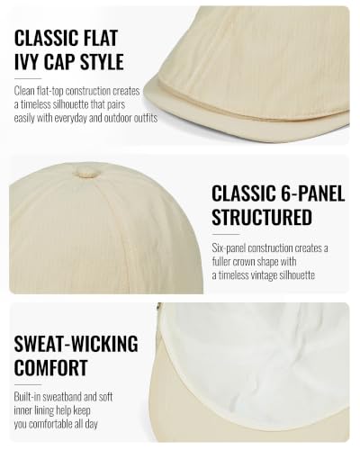 CLAPE Lightweight Breathable Flat Hat, Water-Resistant Newsboy Cap - color: Nb2609-beige