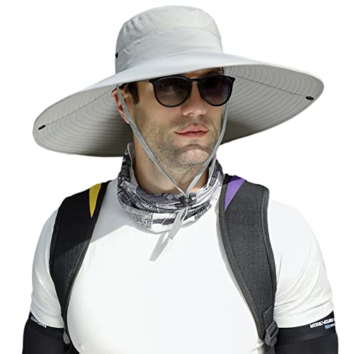 HUAMULAN Men Wide Brim Sun Hat Summer Outdoor Women Bucket Fishing Hats - color: Hn004-lightgray
