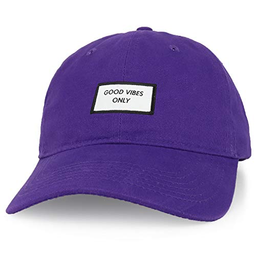 Trendy Apparel Shop Good Vibes Only Woven Patch Cotton Dad Hat - color: Purple