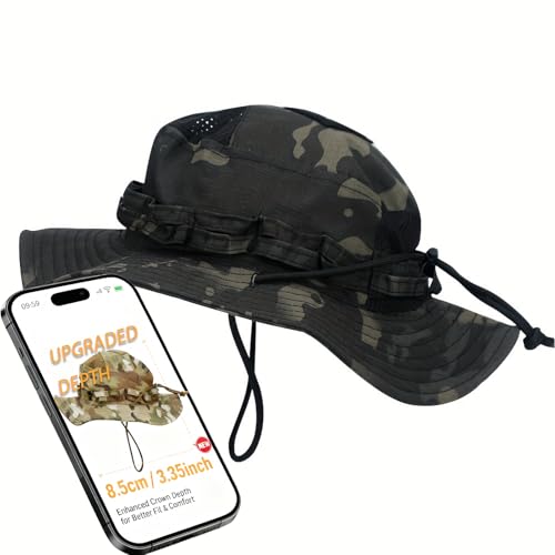 Sun Hat Breathable Boonie Hats for Men Women Fishing Safari Bucket Hat Cap Hunting Outdoor Hiking Camping - color: Camo Black