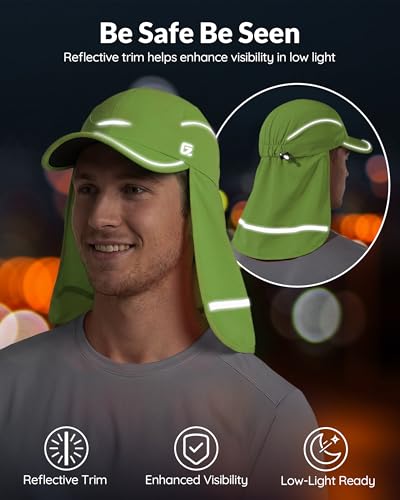 GADIEMKENSD 360° Reflective Work Hat with Neck Shade, UPF50+ Sun Protection, Breathable Mesh, Sweat Wicking - color: Neon Green