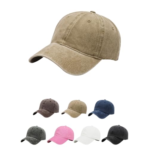 AOMIG Baseball Cap Women Men, Cotton Adjustable Dad Hat, Plain Vintage Washed Distressed Polo Hat, Golf Running Ball Cap - color: Kahki