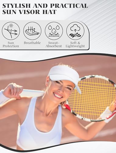 12 Pack Sun Visor Hats Softball Adjustable Cap Sun Protection for Women Men - color: White