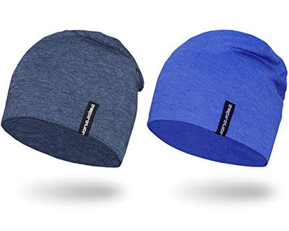 EMPIRELION Mens Running Beanie Hat, 9" Lightweight Helmet Liner Skull Cap - color: Royal Mel. + Steel Blue Mel.