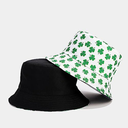 Unisex Print Double-Side-Wear Reversible Bucket Hat - color: Clover