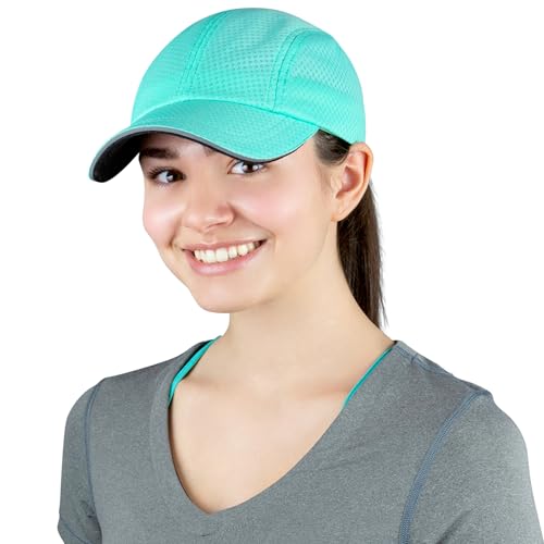 TrailHeads Women's Race Day Running Hat, Sports Cap with Reflective Trim - color: Seafoam Green