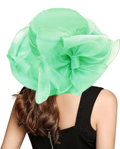 Organza Fascinator Hat - Women’s Wide Brim Church Bridal Tea Party Wedding Hat - color: 01a-grass Green