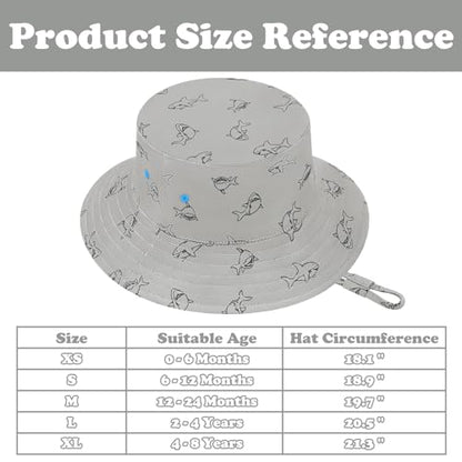Sarfel Baby Sun Hat Toddler Sun Hat UPF 50+ Baby Bucket Hats Infant Toddler Beach Essentials Kids Summer Hats Boys Girls Cap - color: Grey Sharks, size: 6-12 Months