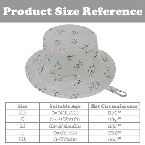 Sarfel Baby Sun Hat Toddler Sun Hat UPF 50+ Baby Bucket Hats Infant Toddler Beach Essentials Kids Summer Hats Boys Girls Cap - color: Grey Sharks, size: 0-6 Months