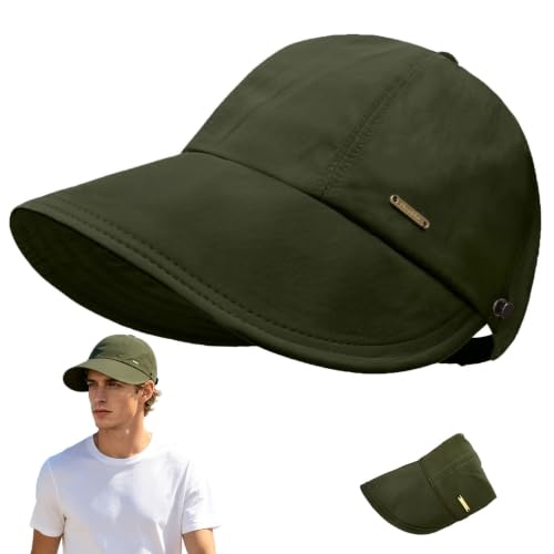 UPF 50+Womens Sun Hat UV Protection Hiking Fishing Hats Wide Brim Hat Adjustable Ponytail Packable Sun Cap - color: Army Green