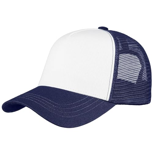 Falari 5-Panel Mesh Baseball Cap, Trucker Hat, Structured Plain Design, Cotton, Adjustable Size - color: 1pk Navy