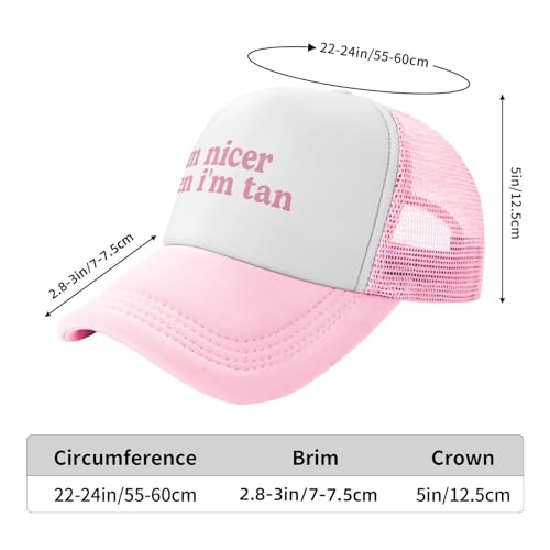 Funny Trucker Hats for Women Country Women's Trucker Hats Breathable Mesh Summer Caps Adjustable Pink Hats - color: I'm Nicer When I'm Tan