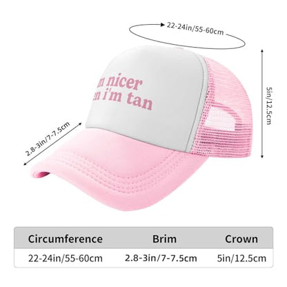 Funny Trucker Hats for Women Country Women's Trucker Hats Breathable Mesh Summer Caps Adjustable Pink Hats - color: I'm Nicer When I'm Tan