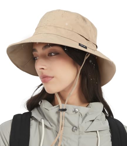 Bucket Hat Waterproof Rain Hat for Women Men Sun Hats UPF50+ Packable Summer Hat Hiking Travel Floppy Sun Hat - color: Khaki