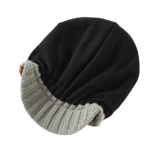 Home Prefer Men's Winter Hat Thick Knit Beanie Cap with Visor Newsboy Beanie Hat - color: Dusty Green