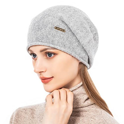 Knit Slouchy Beanie Hats for Women Cashmere Ski Cap Knitted Wool Soft Warm Winter Hat - color: A07-soft Grey