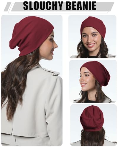 vidsel Slouchy Beanie Hats for Women & Men Cotton Knit Cuffed Skull Cap - color: 2-black,wine Red