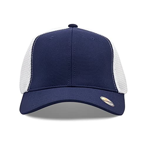 [2 Pack] Hybrid Stretch-Fitted Trucker Cap, Baseball Cap with Air Mesh - color: 2pk Navy/White (Air Mesh), size: Large-X-Large