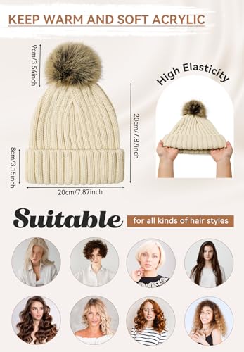 Zando Women's Satin Lined Beanie with Faux Fur Pom Pom - color: Black